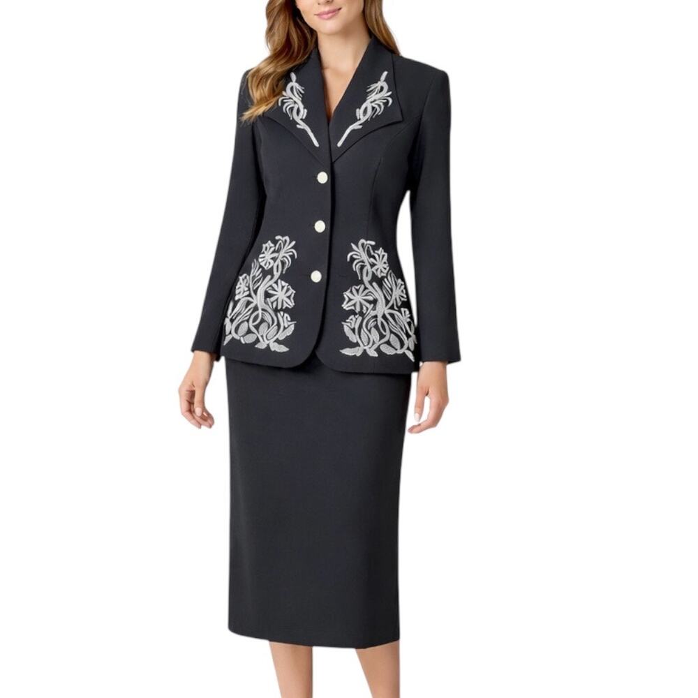 Ben Marc 2pcs Beaded Blazer Skirt Set Church Suit Black Size 10